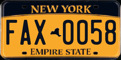 NY license plate FAX0058