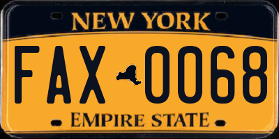NY license plate FAX0068