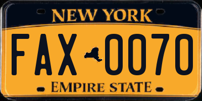 NY license plate FAX0070