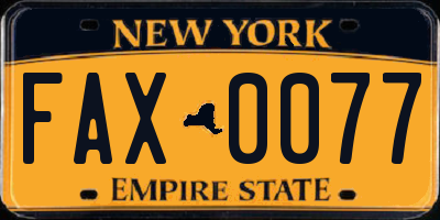 NY license plate FAX0077