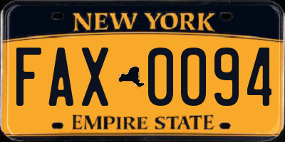 NY license plate FAX0094