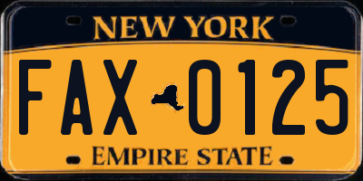 NY license plate FAX0125