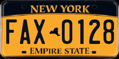 NY license plate FAX0128