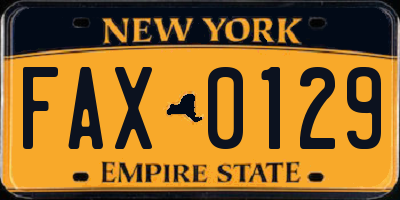 NY license plate FAX0129