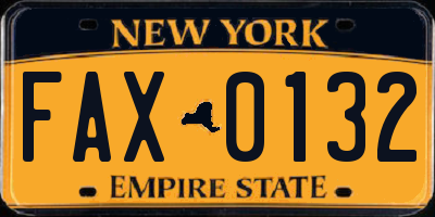 NY license plate FAX0132