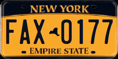 NY license plate FAX0177