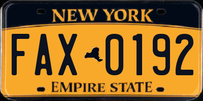 NY license plate FAX0192