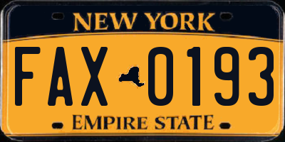 NY license plate FAX0193