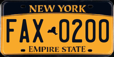 NY license plate FAX0200