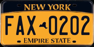 NY license plate FAX0202