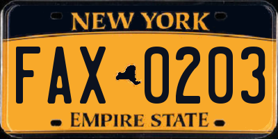 NY license plate FAX0203