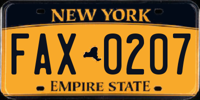 NY license plate FAX0207