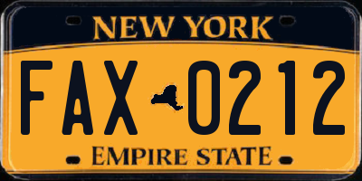 NY license plate FAX0212