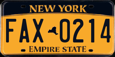 NY license plate FAX0214