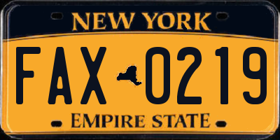 NY license plate FAX0219