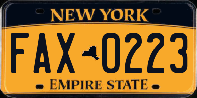 NY license plate FAX0223