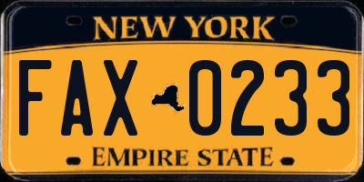 NY license plate FAX0233