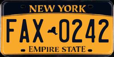 NY license plate FAX0242