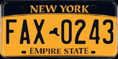 NY license plate FAX0243