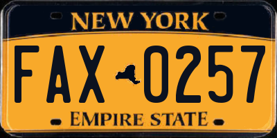 NY license plate FAX0257