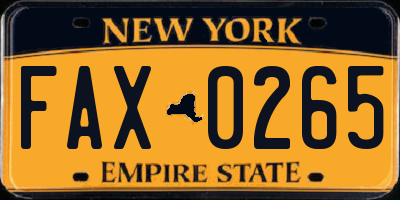 NY license plate FAX0265