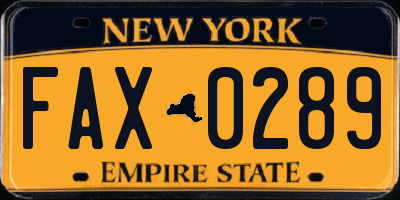 NY license plate FAX0289