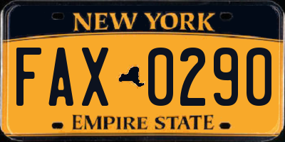 NY license plate FAX0290