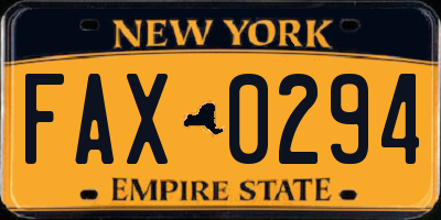 NY license plate FAX0294