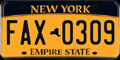 NY license plate FAX0309