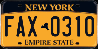 NY license plate FAX0310