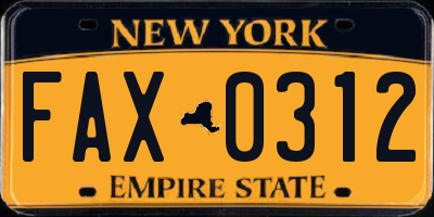 NY license plate FAX0312