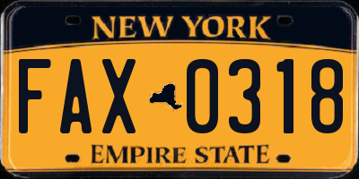 NY license plate FAX0318