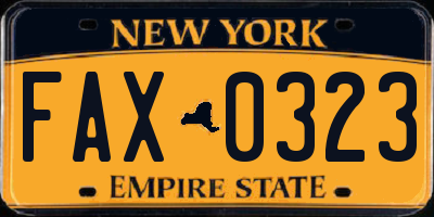 NY license plate FAX0323