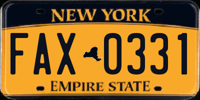 NY license plate FAX0331