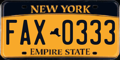 NY license plate FAX0333