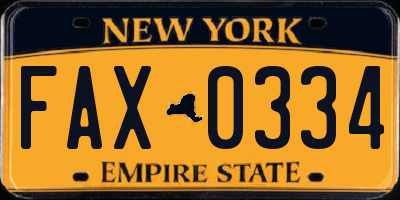 NY license plate FAX0334