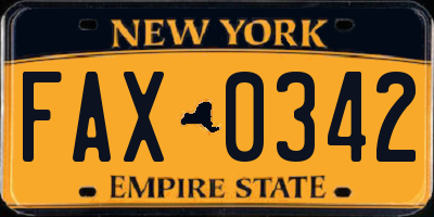 NY license plate FAX0342