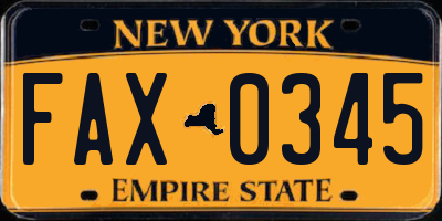 NY license plate FAX0345