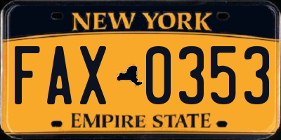 NY license plate FAX0353