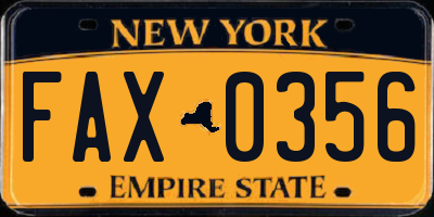 NY license plate FAX0356