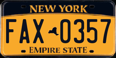 NY license plate FAX0357