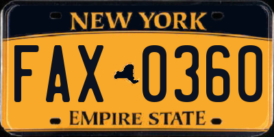 NY license plate FAX0360