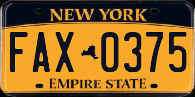 NY license plate FAX0375