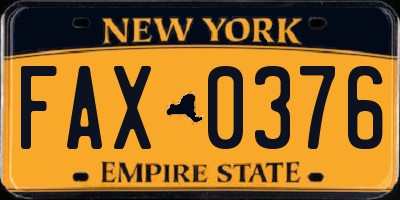 NY license plate FAX0376
