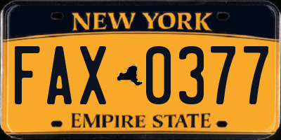 NY license plate FAX0377