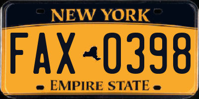 NY license plate FAX0398