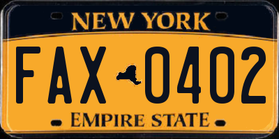 NY license plate FAX0402