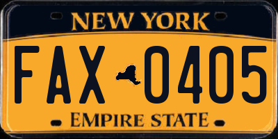 NY license plate FAX0405