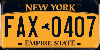 NY license plate FAX0407