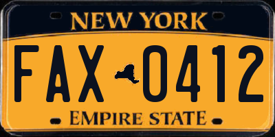 NY license plate FAX0412